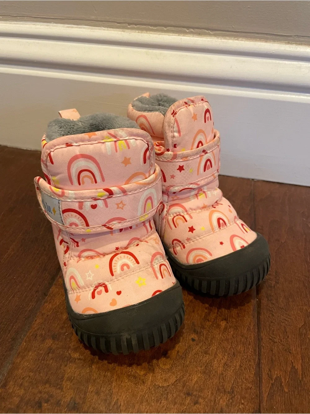 Jan & Jul Toddler Pink Rainbow Snow Boots with Velcro Closure